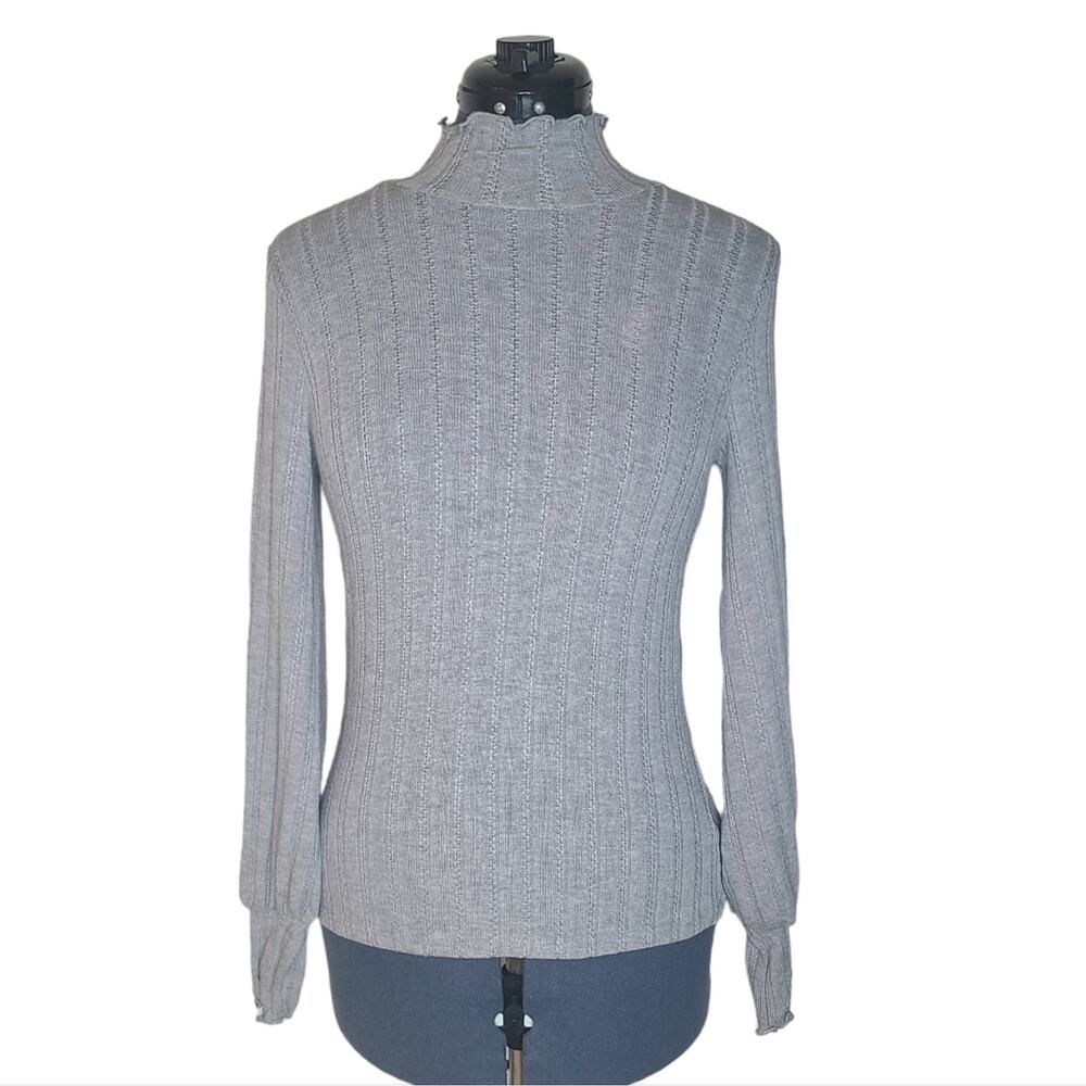 Essei lettuce edge long sleeve grey mock neck blouse balloon sleeve NWOT Small